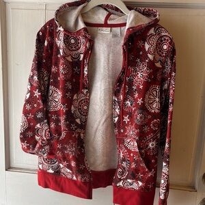 Kim Rogers Red Bandana-Print Hooded Zip Jacket